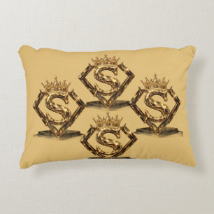 Luxury Golden Letter S Crown Diamond Monogram Accent Pillow