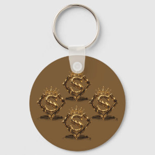 Luxury Golden Letter S Crown Diamond Monogram Keychain
