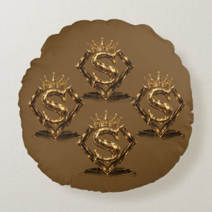 Luxury Golden Letter S Crown Diamond Monogram Round Pillow
