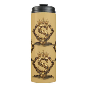 Luxury Golden Letter S Crown Diamond Monogram Thermal Tumbler