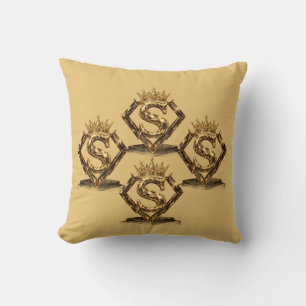 Luxury Golden Letter S Crown Diamond Monogram Throw Pillow