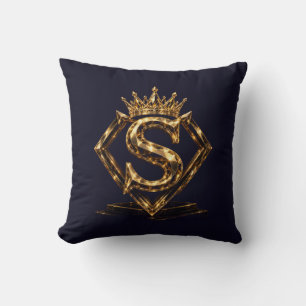 Luxury Golden Letter S Crown Diamond Monogram Throw Pillow