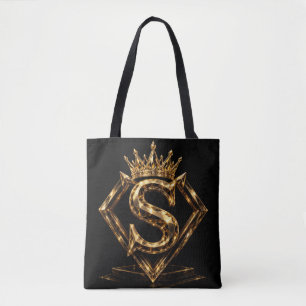 Luxury Golden Letter S Crown Diamond Monogram Tote Bag