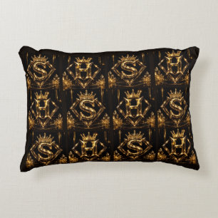 Luxury Golden Letter S H Crown Diamond Monogram Accent Pillow