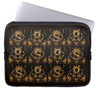 Luxury Golden Letter S H Crown Diamond Monogram Laptop Sleeve