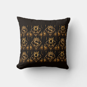Luxury Golden Letter S H Crown Diamond Monogram Throw Pillow
