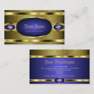 Luxury Golden Pattern Blue with Faux Rhinestones Business Card