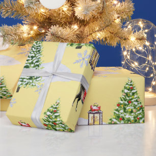 Luxury Golden Reindeer Christmas Tree Whimsical  Wrapping Paper