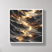 Luxury Golden River Abstract - Modern Dark Mountai