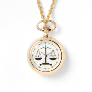 Luxury Golden Scales of Justice   Initials Gifts Watch