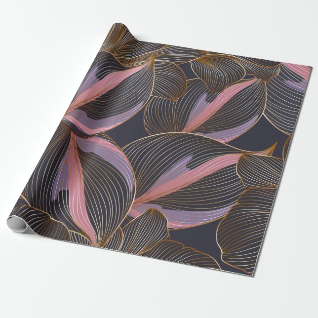 Luxury golden seamless floral background with trop wrapping paper (Unrolled)