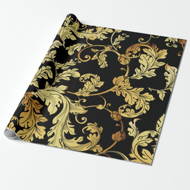 Luxury golden seamless pattern. Floral backgroundp Wrapping Paper (Unrolled)