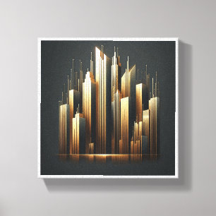 Luxury Golden Skyscrapers Silhouette - Modern Abst Canvas Print