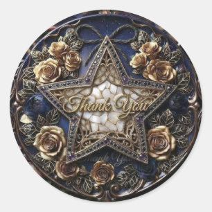 Luxury Golden Star Thank You Sticker   Elegant Gol