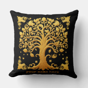 Luxury Golden Tree of Life Throw Pillow