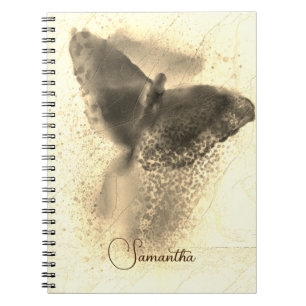 Luxury Golden Watercolor Butterfly Photo Monogram Notebook