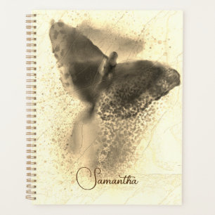 Luxury Golden Watercolor Butterfly Photo Monogram Planner