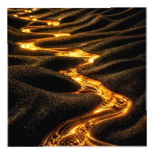 Luxury Golden Waves Abstract Art Print Modern Go