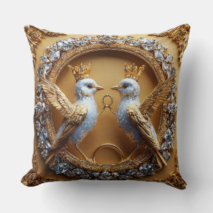 Luxury Golden Wedding Birds Elegant Romantic Rings Throw Pillow