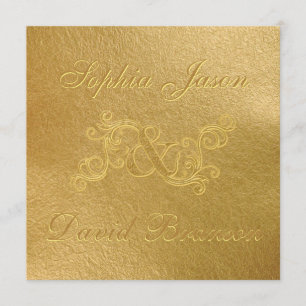 Luxury Golf Leaf 3D Gold Wedding Custom Monogram Invitation
