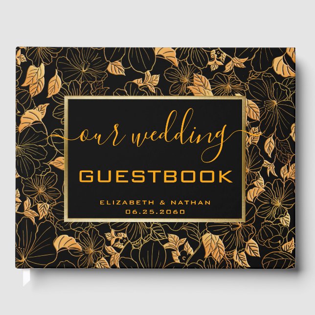 Luxury Gorgeous Black & Gold Wedding Guest Book (Front)