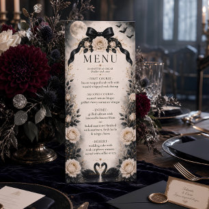 Luxury Gothic Black Bow Wedding Menu Moonlit