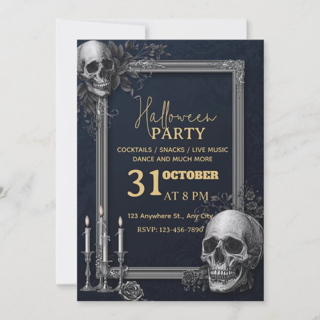 Luxury Gothic Halloween Party Invitation | Silver  (Front)