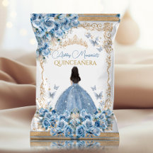 Luxury Gown Blue Gold Quinceanera Chip Bag