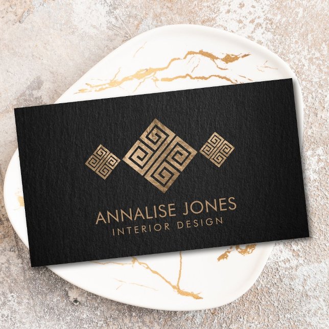 Luxury Greek Key  - Greek meander - Gold on Black Business Card (Creator Uploaded)