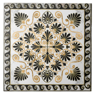 Luxury Greek Ornament Black and White Marble Tile