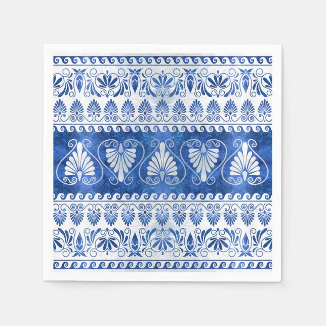 Luxury Greek Ornament Blue Gemstone and pearl Napkin (Front)