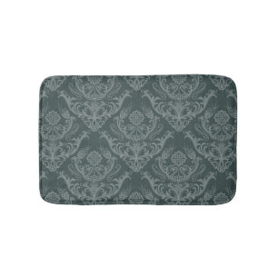 Luxury green floral damask wallpaper bath mat