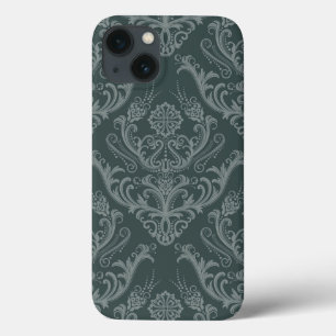 Luxury green floral damask wallpaper iPhone 13 case