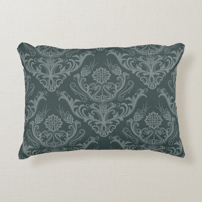 Luxury green floral damask wallpaper decorative pillow (Front)