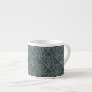 Luxury green floral damask wallpaper espresso cup