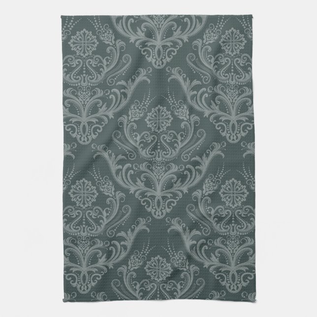 Luxury green floral damask wallpaper kitchen towel (Vertical)