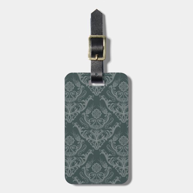 Luxury green floral damask wallpaper luggage tag (Front Vertical)