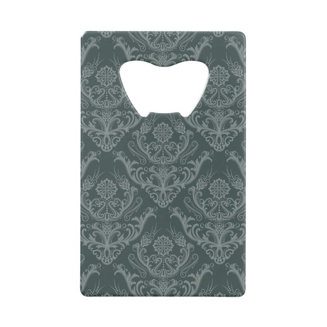 Luxury green floral damask wallpaper wallet bottle opener (Front)