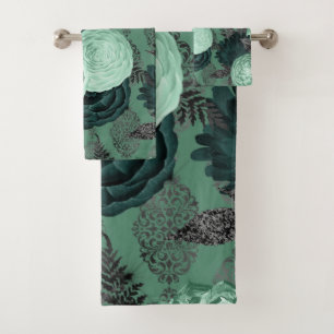 LUXURY GREEN FLORAL HAMPTON TOWEL SET