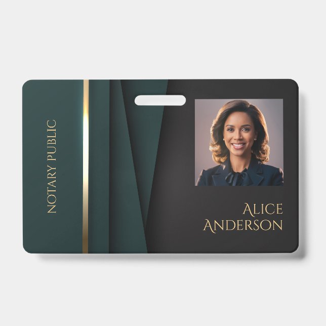 Luxury green gold elegant notary public badge (Front)