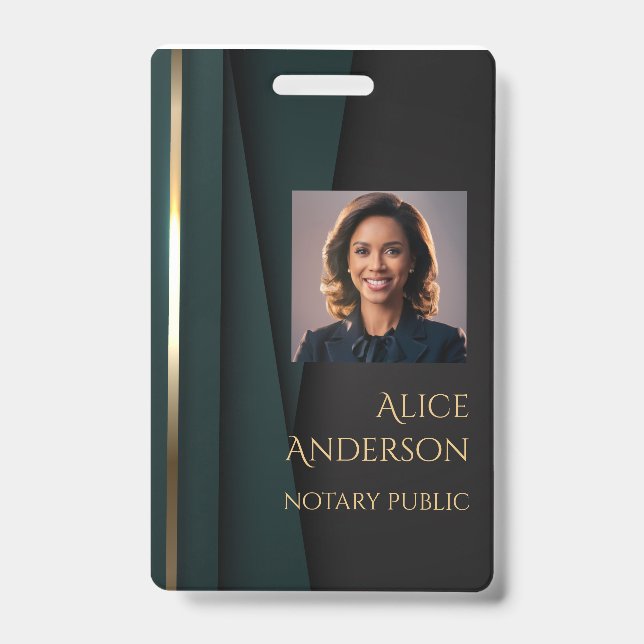 Luxury green gold elegant notary public badge (Front)