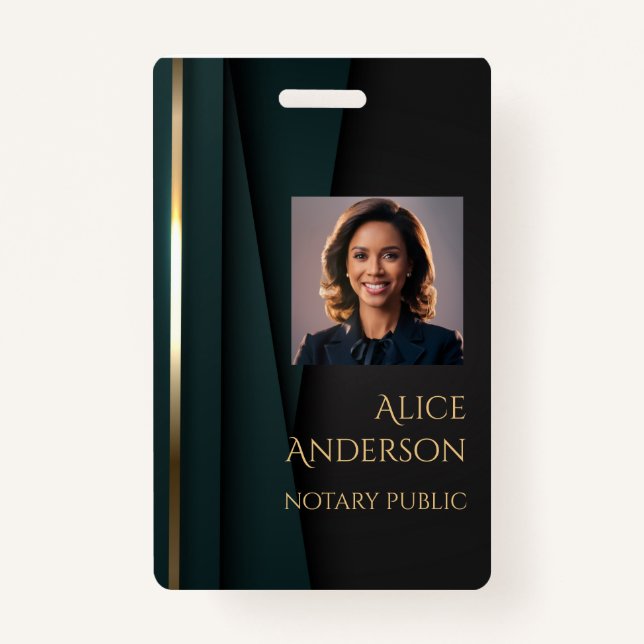 Luxury green gold elegant notary public badge (Front)