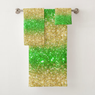 Luxury Green Gold Glitter Bath Towel Set