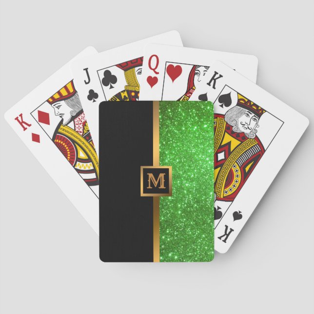Luxury Green Gold Glitter Playing Cards (Back)