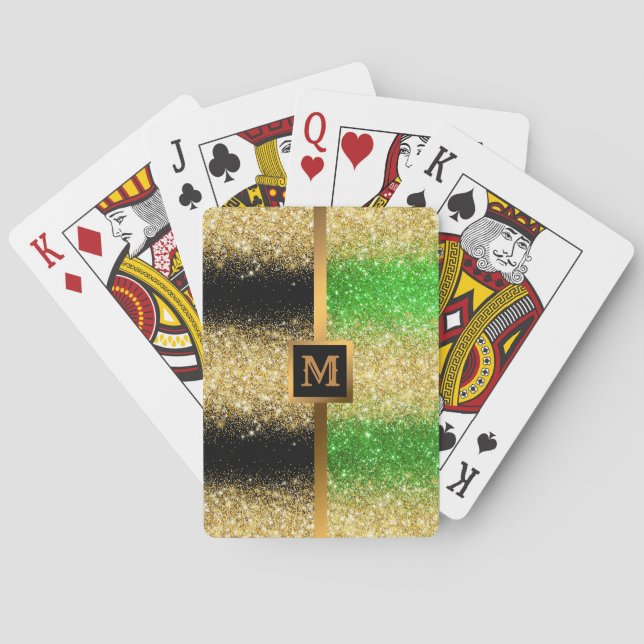 Luxury Green Gold Glitter Playing Cards (Back)