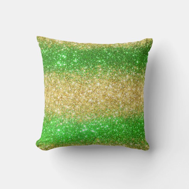 Luxury Green Gold Glitter Throw Pillow (Front)