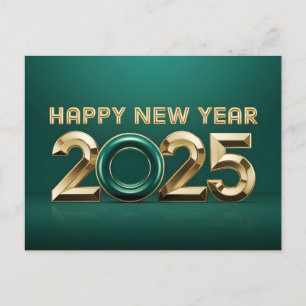 Luxury Green Gold Happy New Year 2025 Holiday Postcard