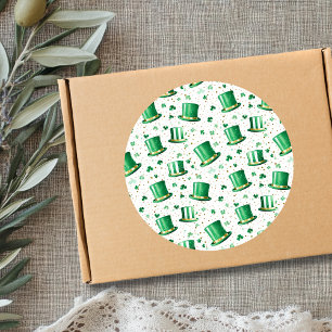 Luxury Green Gold Hats and Shamrocks White Classic Round Sticker