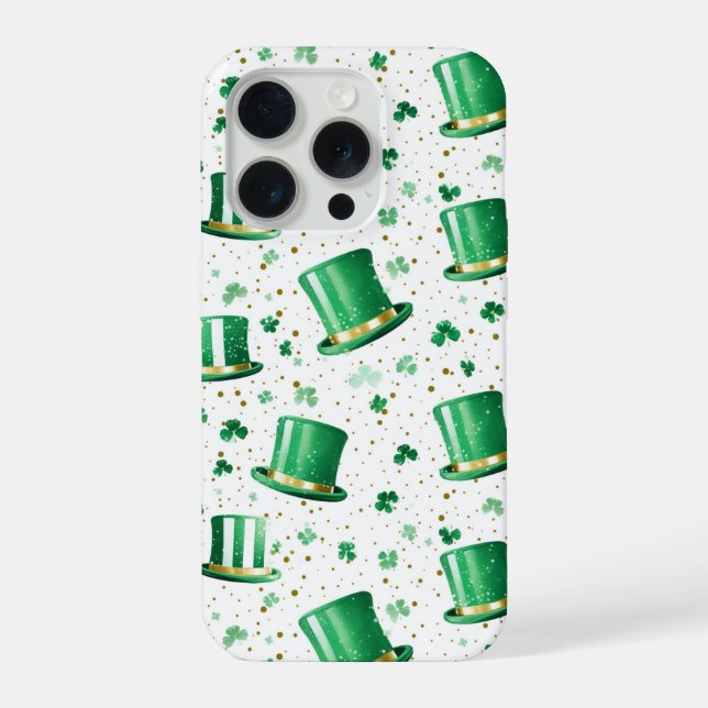 Luxury Green Gold Hats and Shamrocks White iPhone Case (Back)