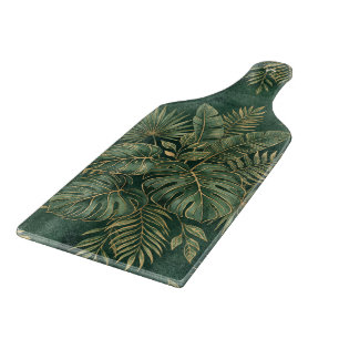 Luxury Green Gold Tropical Leaves Pattern Cutting Board